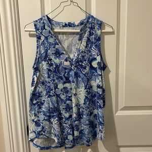 Lily Pulitzer XS blue floral sleeveless shirt